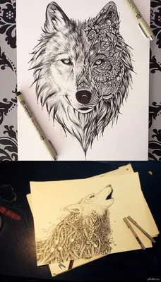 Волк, рисунок черными гелиевыми …» — создано в Шедевруме