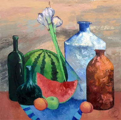 Oil painting \"Still Life with grapes and a jug\" - art by Iuliia Kravchenko