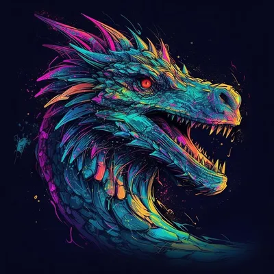 Красочные неоновые злобно выглядящие обои с цифровым искусством дракона ai  generated photo | Премиум Фото