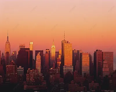 вид на горизонт Нью Йорка на закате, река, архитектура, штат Нью Йорк фон  картинки и Фото для бесплатной загрузки