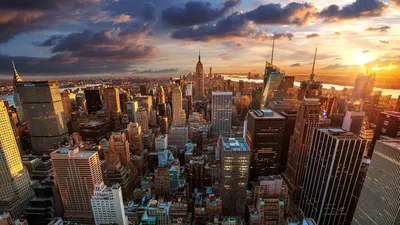 Wallpaper New York, evening, sunset, skyscrapers, city, USA 2560x1600 HD  Picture, Image