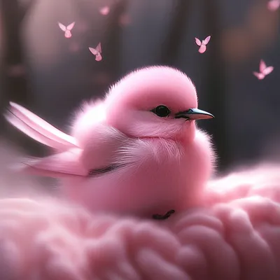 Нежная розовая пушистая птичка с …» — создано в Шедевруме