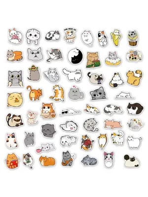 Няшные Наклейки Наклейки аниме коты многоразовые набор котики 50 шт