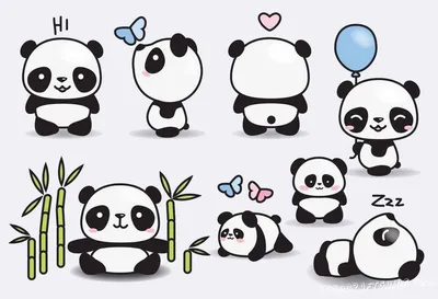 Картинка няшная панда кушает ❤ для срисовки