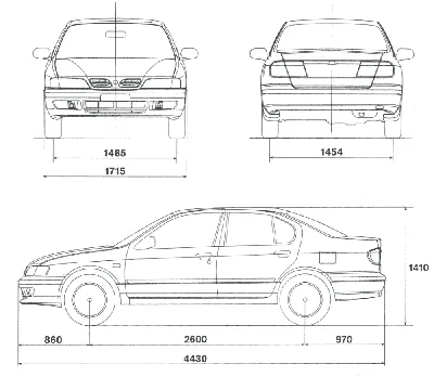 Nissan Primera P11 1998 Blueprint - Download free blueprint for 3D modeling