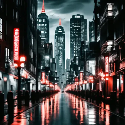 Изображение Ночной город в синих огнях Разное Черно-белые Город и городские  пейзажи