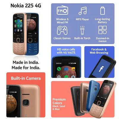 Nokia 225 4G TA-1296 Classic Blue 128MB 64MB RAM Gsm Unlocked Phone Unisoc  UMS9117 Display 2.40-inch Chipset Unisoc UMS9117 Front Camera No Rear  Camera 0.3MP RAM 64MB Storage 128MB Battery Capacity 1150mAh