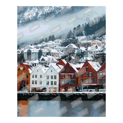 Кпн-198 Картина по номерам на картоне 40*50 см \"Норвегия зимой\"