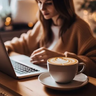 Work from home essentials. laptop and coffee 29803200 Stock Photo at  Vecteezy