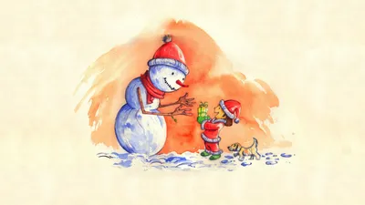Картинки Снеговики, обои, дети, новогодние обои, зимние обои, зима, новый  год, праздничные обои, арт - обои 1600x900, картинка №13315