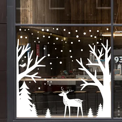 Интерьерные новогодние наклейки VEROL Дед Мороз с оленем украшение на окно  на стену декор - купить в Москве, цены на Мегамаркет