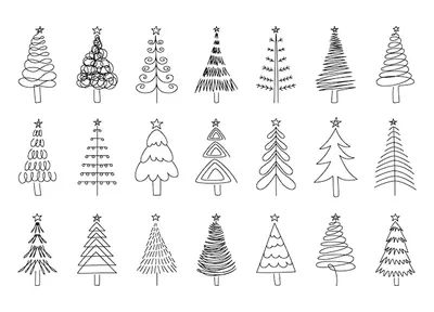 Рождественская елка со звездой и огнями контурная векторная иллюстрация |  Премиум векторы