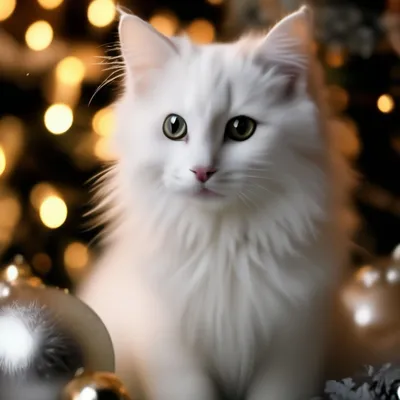 Фотогалерея \"Новогодние котята\" - \"Серый новогодний котенок с  колокольчиком\" - Фото котят