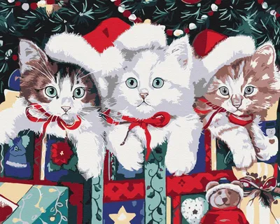 Очень милый белый котик,новогодние …» — создано в Шедевруме