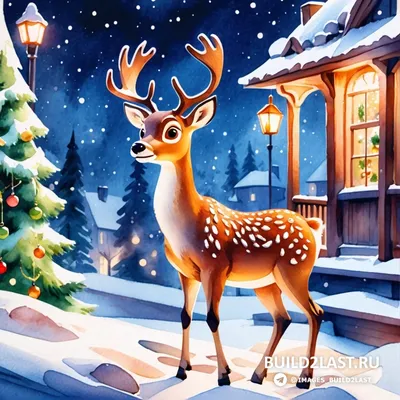 Красивые новогодние картинки и открытки с оленями