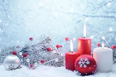 Картинки Рождество снежинка Новогодняя ёлка снеге Шар Свечи ветвь