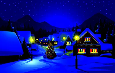 Фотографии Новый год 3д Зима снеге в ночи Уличные фонари Дома