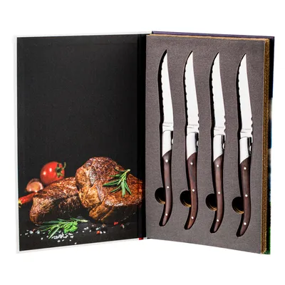 Набор из 6 дамасских ножей для стейка с рукоятками из оливкового дерева  12,5 см Wakoli Exclusive (LM1N1QN80B) | Kitchen-Profi Россия