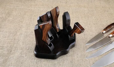 Подставка из черного граба и железного дерева с набором из 5 ножей и тяпки  (Elmax, железное дерево) купить по цене 205 000 руб. в интернет магазине  ножей