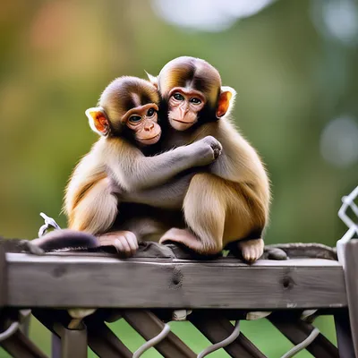 Две маленькие обезьянки обнимаются …» — создано в Шедевруме