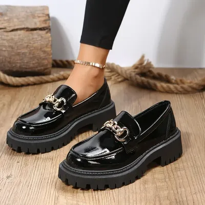 Women's Chain Decor Platform Loafers Fashion Slip Shoes - Temu