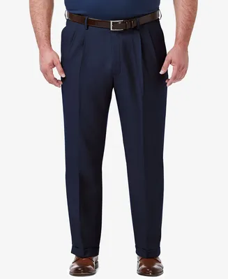 Мужские однотонные плиссированные классические брюки большого и высокого  качества премиум-класса из эластичного материала классического кроя Haggar,  синий – заказать по доступной цене из-за рубежа в «CDEK.Shopping»