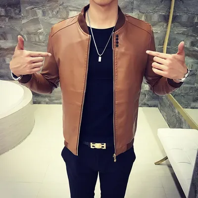 Весенние мужские кожаные куртки высокого качества Молодежная трендовая  Корейская версия стильные однотонные свободные индивидуальные универсальные  облегающие Топы | AliExpress