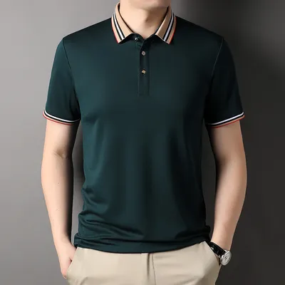₪75-Mlshp Silk Golf Мужские рубашки поло Роскошные летние однотонные  повседневные мужские футболки высокого качества с коротким рука-Description