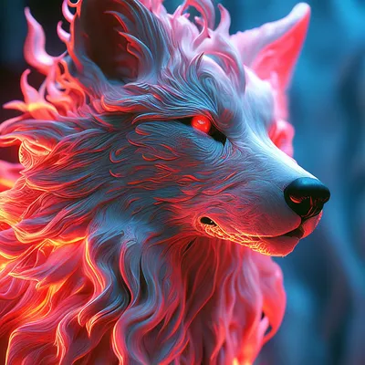 Огненный волк с рыжими глазами с …» — создано в Шедевруме