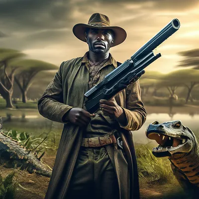 Охотник с ружьем идет по следу зверя Stock Photo | Adobe Stock