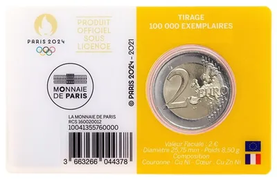 Euro монета Франция 2 евро 2021 Передача олимпийского флага - Олимпиада №3.  BU цена 1 190 руб. | Интернет-магазин евромонета.рф