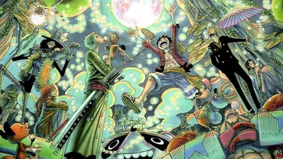 Обои на рабочий стол Герои аниме Ван Пис / Большой Куш / One Piece  собрались за одним столом, они веселятся, едят, и пьют пиво, в общем  замечательно проводят время (CHAMP), обои для