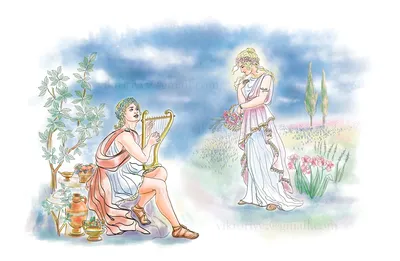 Иллюстрация Орфей и Эвридика. в стиле книжная графика |