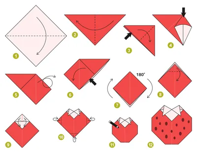 Strawberry origami scheme tutorial moving model. Origami for kids. Step by  step how to make a cute origami berry. Vector illustration. 27008160 Vector  Art at Vecteezy