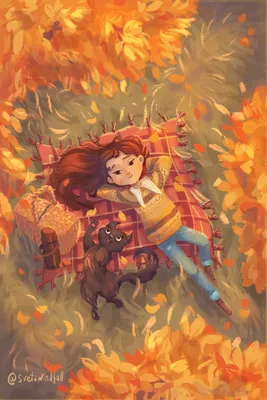 Иллюстрация Осеннее настроение в стиле 2d, детский, книжная графика