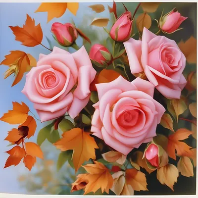 Открытка нежные розовые розы, осенние…» — создано в Шедевруме