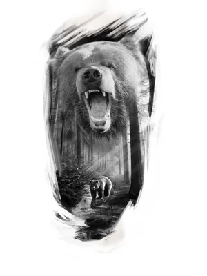 Медведь, по пояс, атакует, оскал, …» — создано в Шедевруме