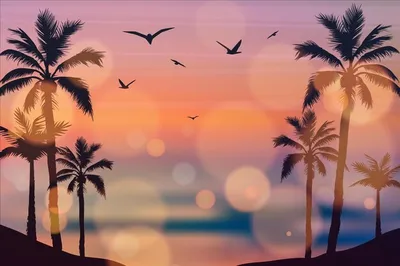 ᐉ Настенный декор картина на холсте для интерьера Райские пальмы на закате  80x54 см (461-1)