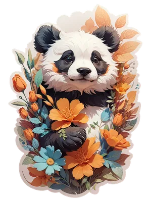 Рисунок панды с цветами и пандами | Премиум Фото