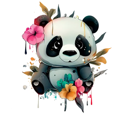 Панда с цветами» — создано в Шедевруме