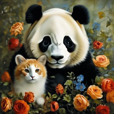 Панда с цветами 80х100 Раскраска картина по номерам на холсте  Z-NA136-80x100 купить в Москве и СПб