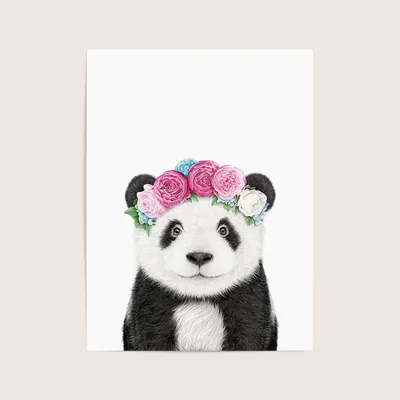 Рисунок панды с цветами и изображение панды. | Премиум Фото