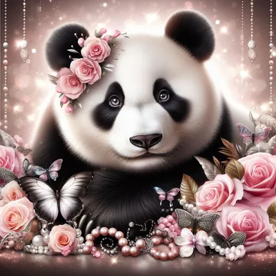 картинка панды играющей с цветами PNG , панда, милый, цветок PNG картинки и  пнг PSD рисунок для бесплатной загрузки
