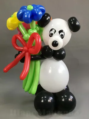 Меховая игрушка мишка панда черно-белый с цветами | 5 avenue