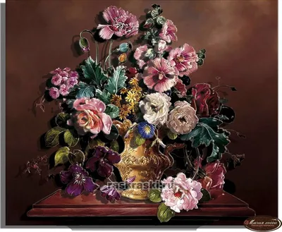 РТ130083, объемная картина в технике папертоль «Цветы на коричневом»
