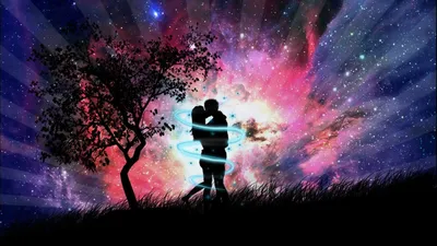 Влюбленная пара целуется ночью на …» — создано в Шедевруме