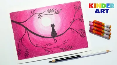Cat on a branch. Oil pastel drawing step by step for beginners - YouTube