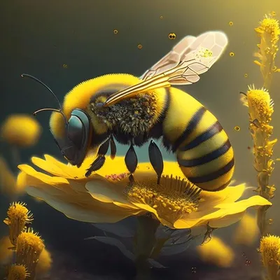 Обои пчела добывает нектар на цветке