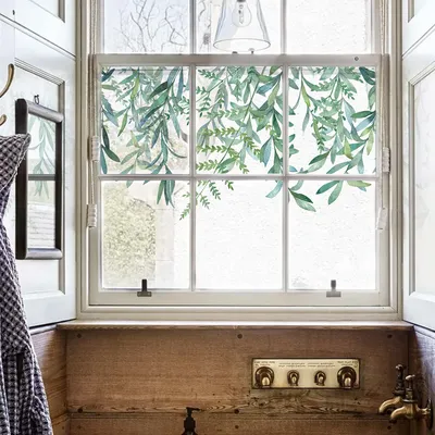 Kizcozy весенние Переводные картинки с акварельными листьями, Защитная  пленка для окон, витражные наклейки на окна | AliExpress