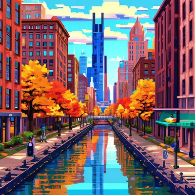 Пиксель арт улица Чикаго с видом …» — создано в Шедевруме